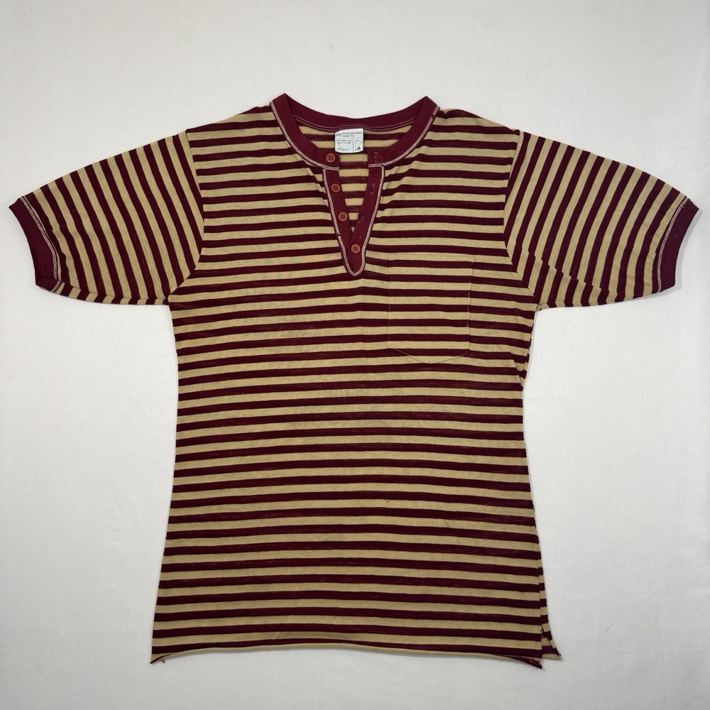 Vintage 70s JC Penney Ringer Striped Henley Pocket T-Shirt Paper Thin Distressed